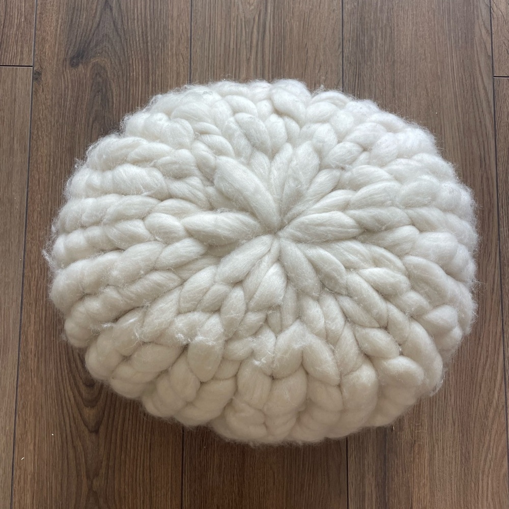 Hawkins New York Chunky Knit White Pouf